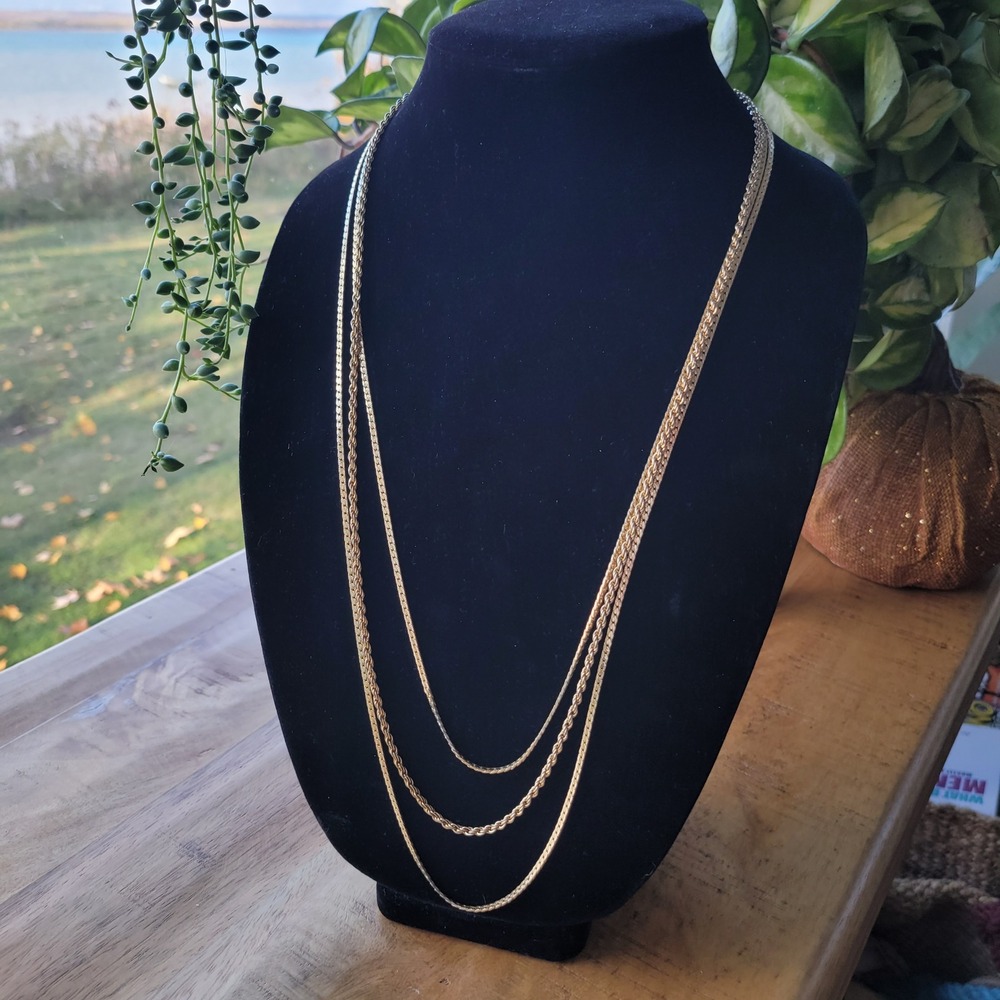 Alabaster‎ Gold Tone Layered Chain Necklace Multi Strand Statement Jewelry